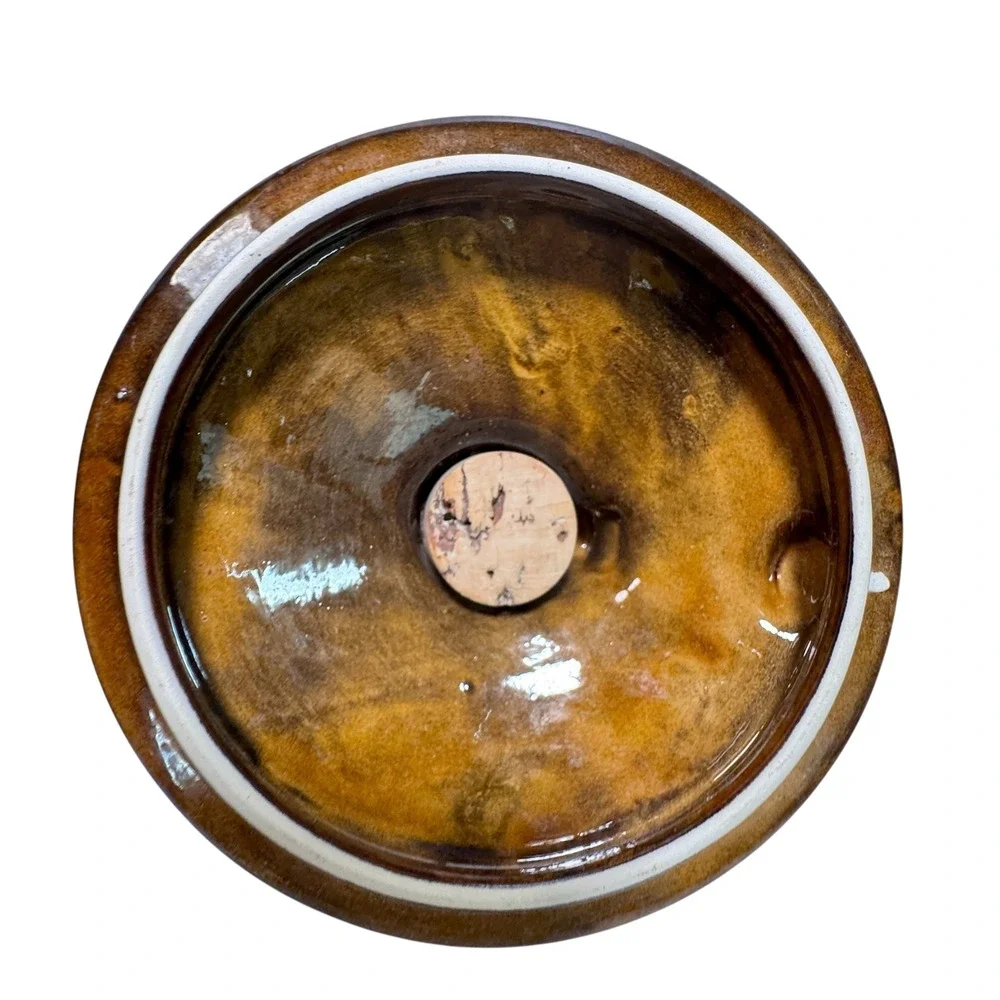 Vintage Holiday Designs Brown Glazed Ceramic TEA Canister Jug Lid USA